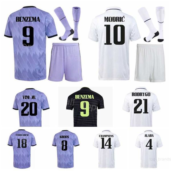 

2022 2023 men youth club 9 benzema soccer jersey fc set 18 tchouameni 21 rodrygo 4 alaba 14 casemiro 11 asensio 10 modric 20 vinicius jr foo, Black