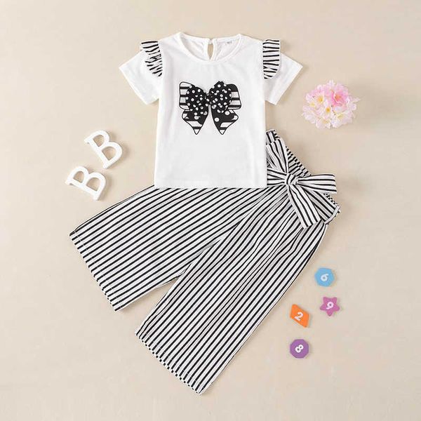 

girls fashion clothing sets new summer bow and striped pants outfit pcs kids casual cute clothes suit years, White