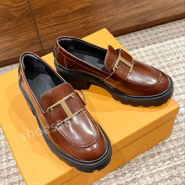 

spring womens shoes t button thick sole loafer shoes leather thick heel high heel single shoe retro british small leather shoes, Black