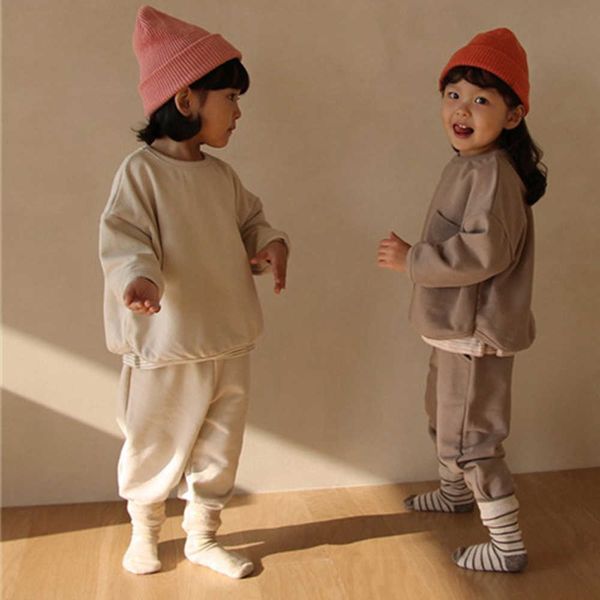 

sets pcs children's clothing set for girls boys solid korean style novelty autumn loose long sleeve sweatshirtspants kids tracksuit, White