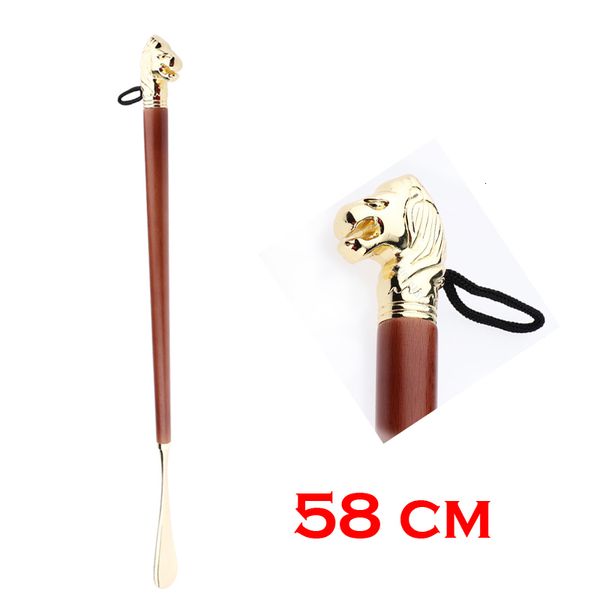 

shoe parts accessories horn 58cm retro durable lion head long metal horn brown wood handled lifter spoon 230213, White;pink