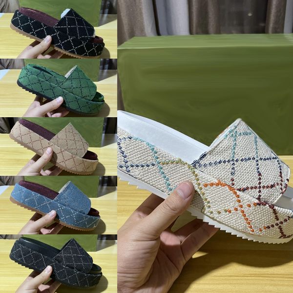 

slippers designer 2023 slipper mid-heel platform slide sandals luxury men sandal beach women shoes beige grey blue mouse printed canvas fash, Black