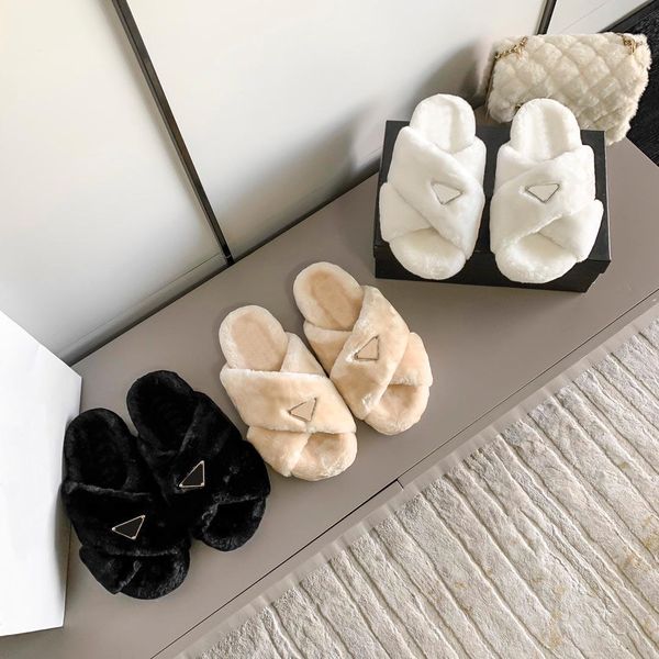

with box women shearling slippers luxury designer classic mules furry slipper winter soft fur warm fluffy black white treaded rubber outs yc