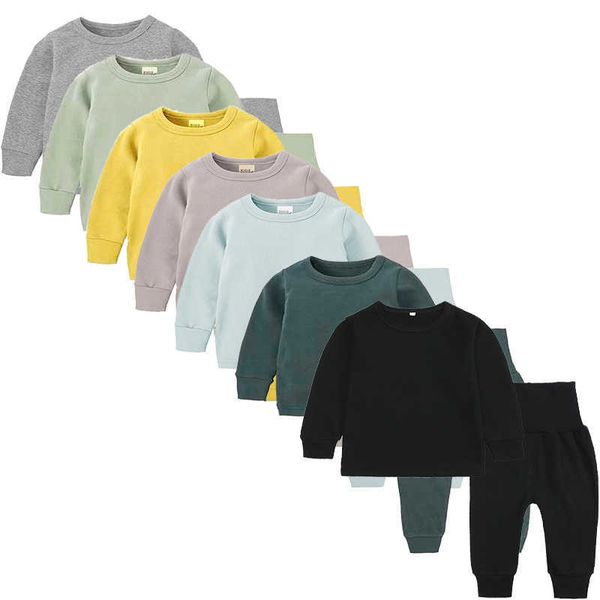 

clothing family matching pajamas for bodysuit solid color children pajama sets cotton long sleeve sleepwearpants kids clothes, White