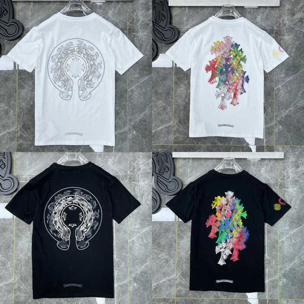 

classic men's luxury brand t shirt tees men women sanskrit letter short sleeve horseshoe couple t-shirts designer polos tshirts cross, White;black