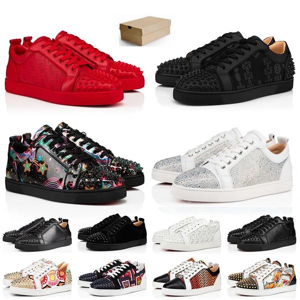 

with boxlow men designer red bottoms platform casual shoes loafers rivets low studed designers shoe mens women fashion red bottomes sneakers, Black