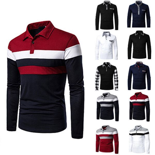 

mens solid long sleeve shirts casual business work blouse t-shirt pullover, White;black