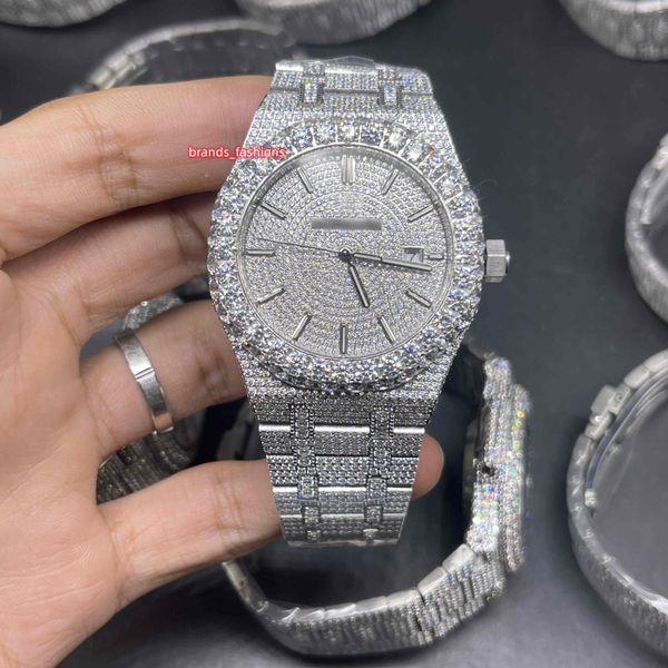 

the latest men's hip hop watch in 2023 large diamond bezel electroplated shiny watch cz diamonds full diamond face, Slivery;brown
