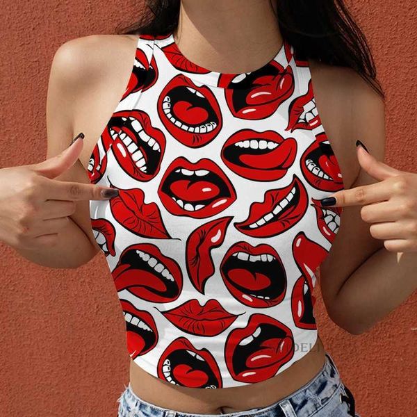 

casual women fashion printed round neck sleeveless vest casual open navel blouse 10 color spring and summer, White