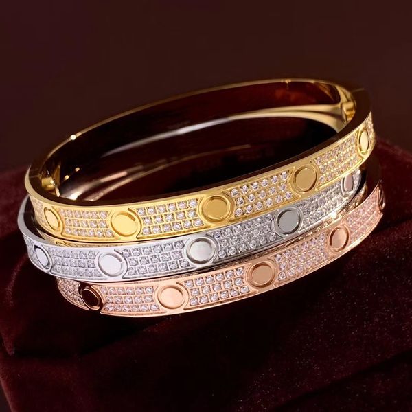 

18k gold titanium steel charm bangle bracelets jewelry for woman men luxury cz crystal love screw bracelet with box, Black