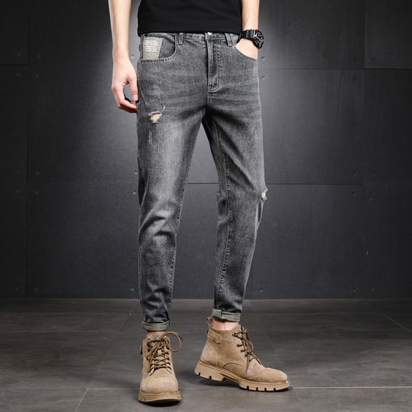

men's jeans fashion trousers cotton straight elastic business pants classic style denim male 230213, Blue