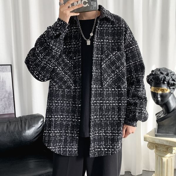 

men's wool blends men spring autumn xxl loose retro pockets stylish ins harajuku student leisure overcoat trends outwear 230213, Black