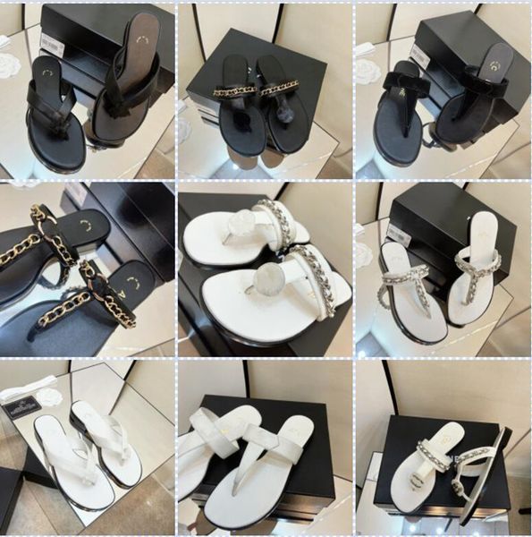

designer slippers double thong c flip flop brand women slides sandals chain women shoes summer beach indoor outdoor slide flat classic, Black
