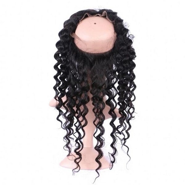 

flash sale light brown lace 360 degree lace frontal deep curly 150% density, Black