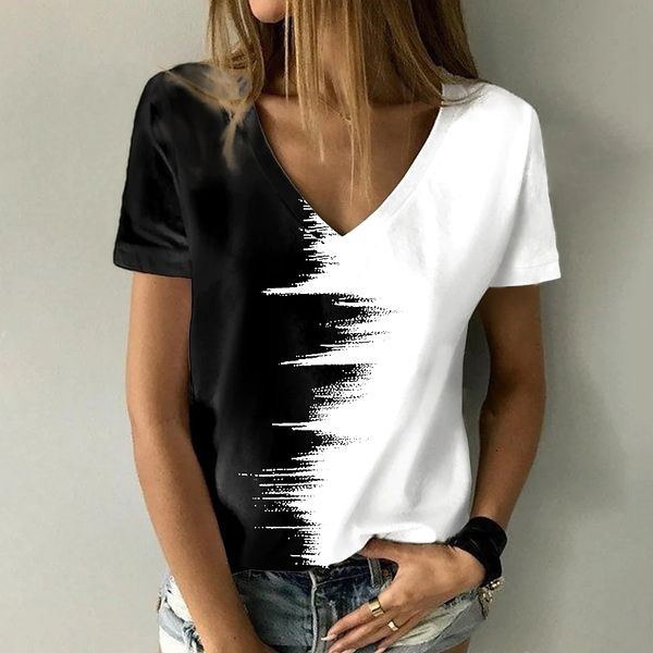 

women s t shirt oversized abstract 3d print t shirt women summer fashion basic v neck loose sweatshirt 230213, White