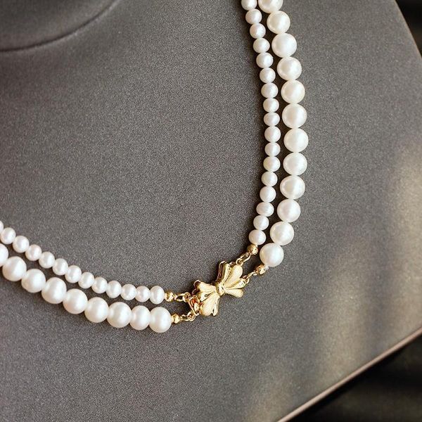 

natural fresh water multi-layer pearl necklace 6-7mm 9-10mm round 45cm 48cmluxury fashion jewelry elegant generous, Silver