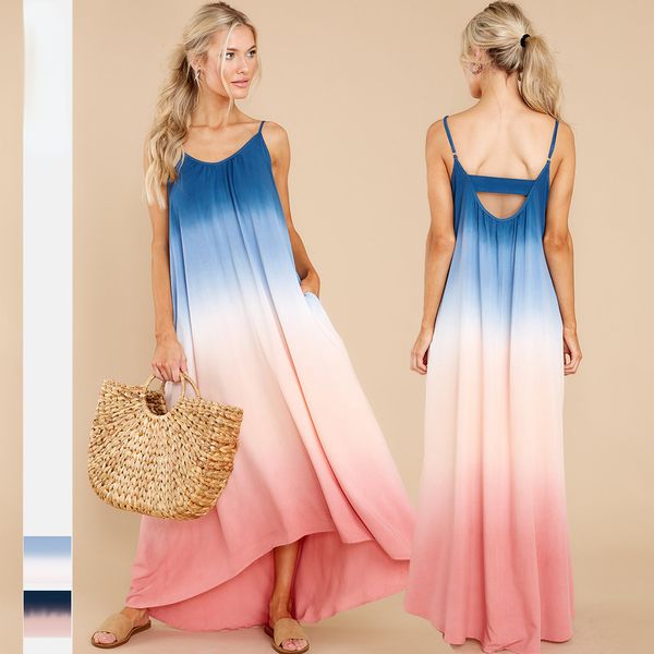 

european and american u-back dress female summer print halter dress, Black;gray