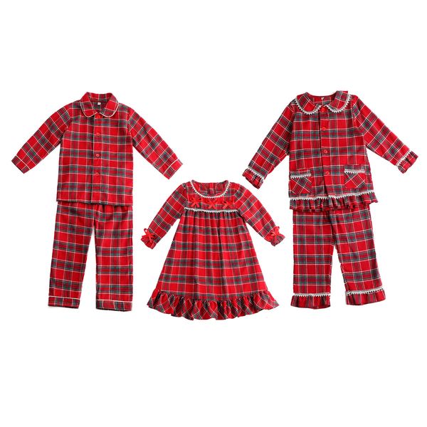 

pajamas wholesale baby clothes tartan flannel toddler sets matching family kids boy girl christmas pyjamas 230213, Blue;red