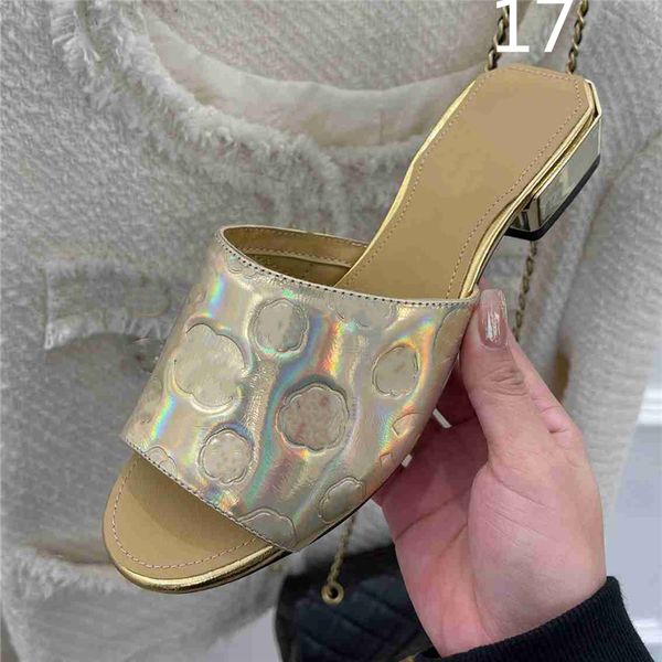 

fashion sandals luxury design 2023 channel women high heel leather letter logo wedding party casual slippers 04-018, Black