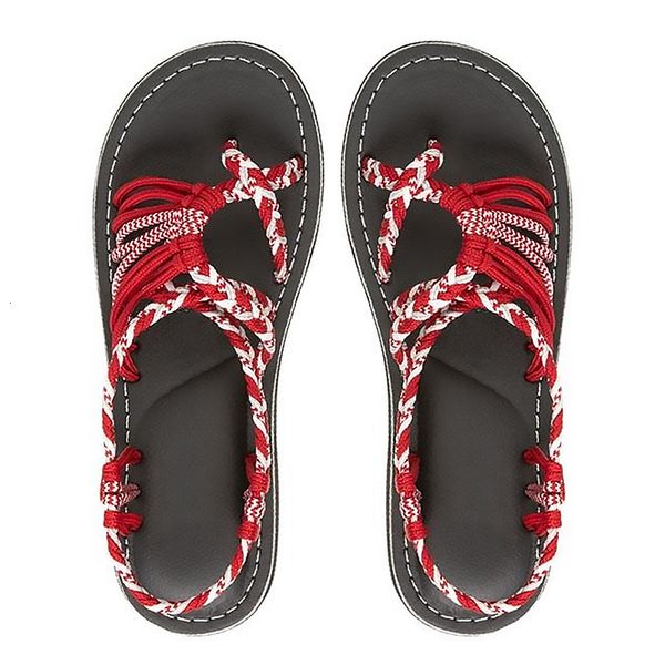 

sandals women summer flip flop shoes mixed color matching rope knot beach toe roman casual comfortable plus size 230213, Black