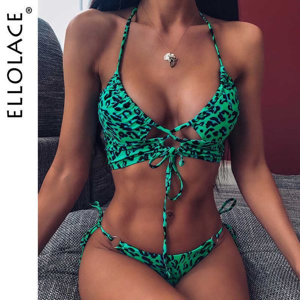 

women's swimwear ellolace animal bikini push up swimwear women leopard female bandage swimwear women monokini halter backless bathing s, White;black
