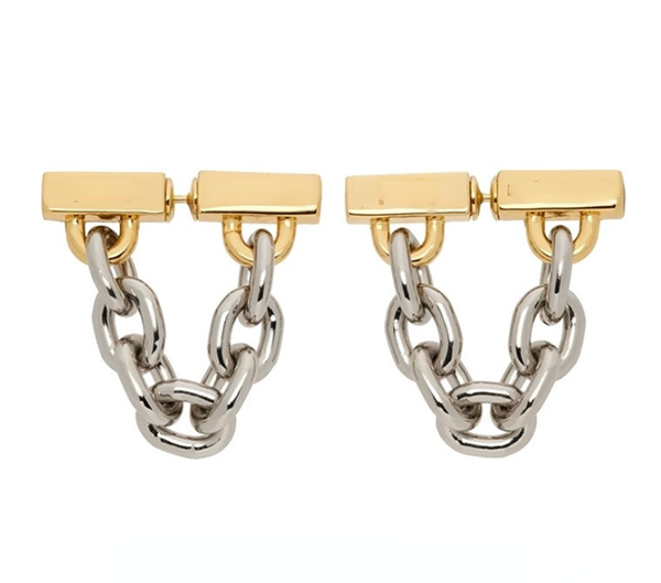 

european metal tassel chain front rear-wear earrings women's long light luxury cold style one style for dual-wear earrings, Silver
