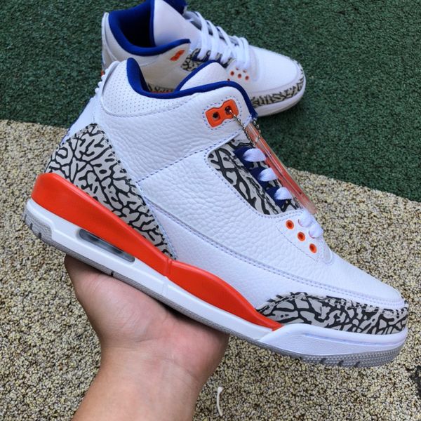 

men basketball shoes jumpman 3 3s knicks white old royal university orange tech grey designer sports sneakers shoes ship with box us7-13