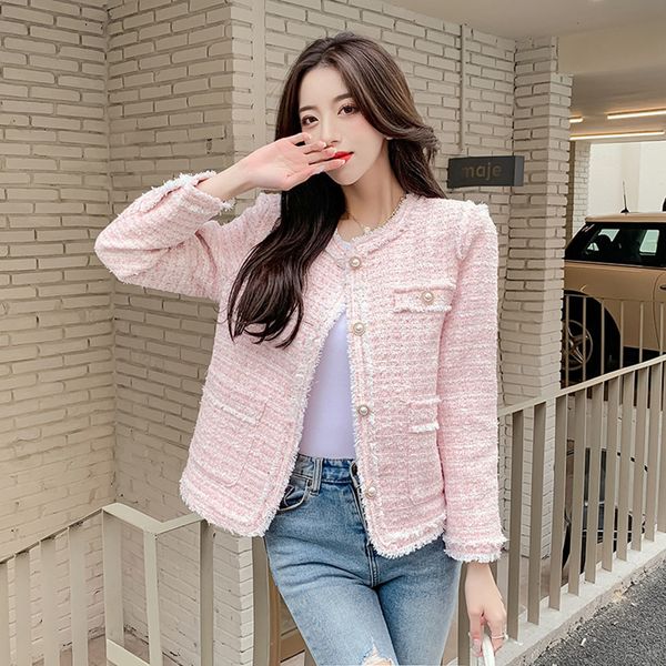 

womens jackets womens jacket spring elegant tweed coats for women o neck long sleeve pink autumn woven jacket female fashion outwear 230213, Black;brown