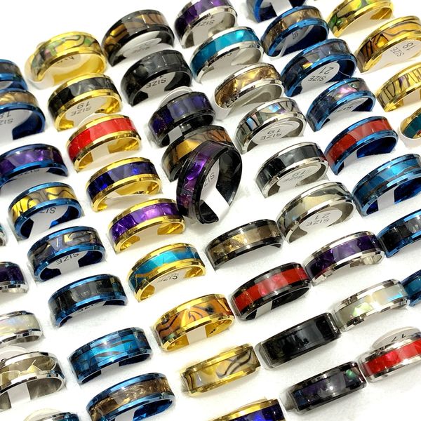 

20pcs bulk shell abalone band finger rings mixed for men women metal plated fashion stainless steel wedding party gift summer charms jewelry, Slivery;golden
