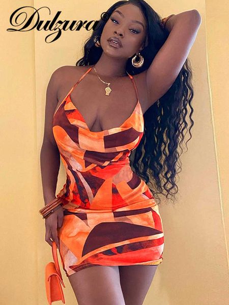 

party dresses dulzura tie dye print women lace up halter mini dress backless bodycon streetwear party club festival 2021 autumn winter t2302, White;black