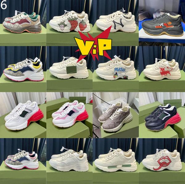 

with box designer sneakers ggity shoes casual shoes designer rhyton sneaker men women shoe strawberry wave mouth tiger web print vintage ey, Black