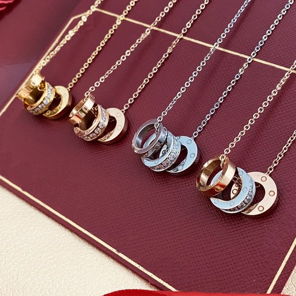 

fashion necklace designer jewelry for lover man women 3 rings have diamond pendant necklace party wedding valentine christmas jewelry gifts, Silver