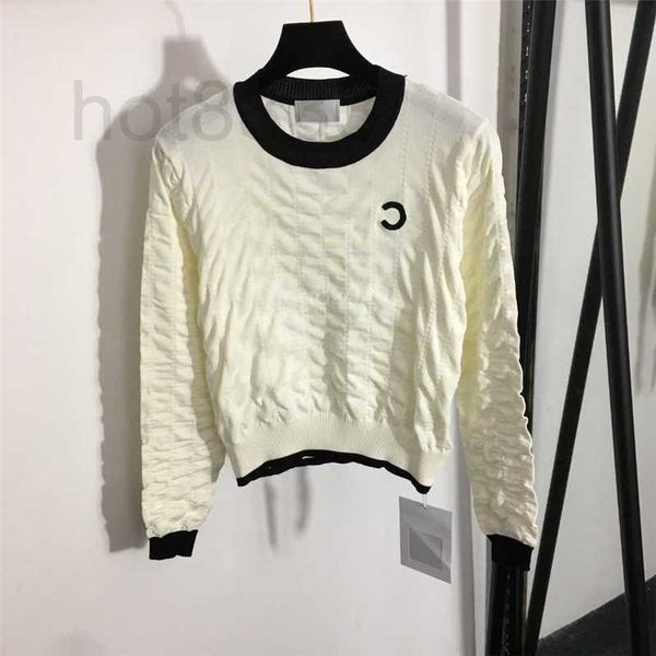 

women's knits & tees women wool sweaters knits designer with letter embroidery girls milan runway folds crop shirt high end long sleev, White