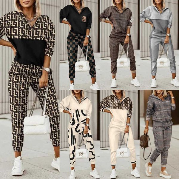 

2023 casual women designer tracksuits clothing new tracksuit printed two piece set long sleeve shirt and pants outfits, Gray
