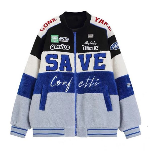 

womens jackets winter womens lamb fleece motorcycle suit letter splice cotton coat y2k jacket baseball suit american retro street costume 23, Black;brown