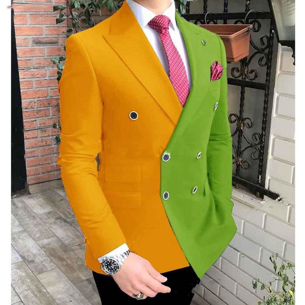 

orange and green mens suits modern wedding tuxedos sim fit color match 2 pcs dinner prom party blazer set jacket and black pants custom made, Black;gray