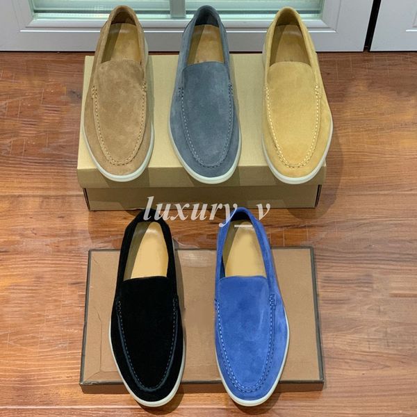 

designer shoes lp flat men suede loafers summer charms embellished walk shoe apricot leather casual shoe slip on flats lady luxury, Black