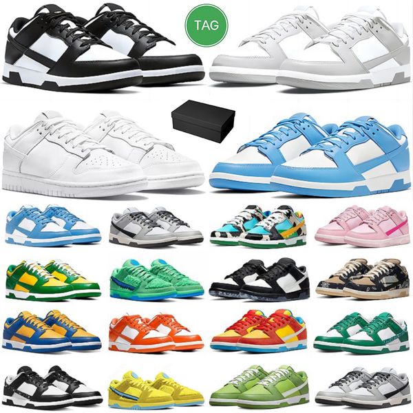 

with box sneakers low panda running shoes for men women flat white black grey fog unc syracuse green glow chlorophyll triple pink strangelov