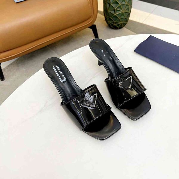 

fashion sandals luxury design 2023 pradity women high heel leather letter logo wedding party casual slippers 02-010, Black