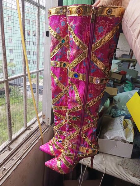 

fashion crystal boots over the knee thin high heel factory real pics womens winter t stage boot, Black