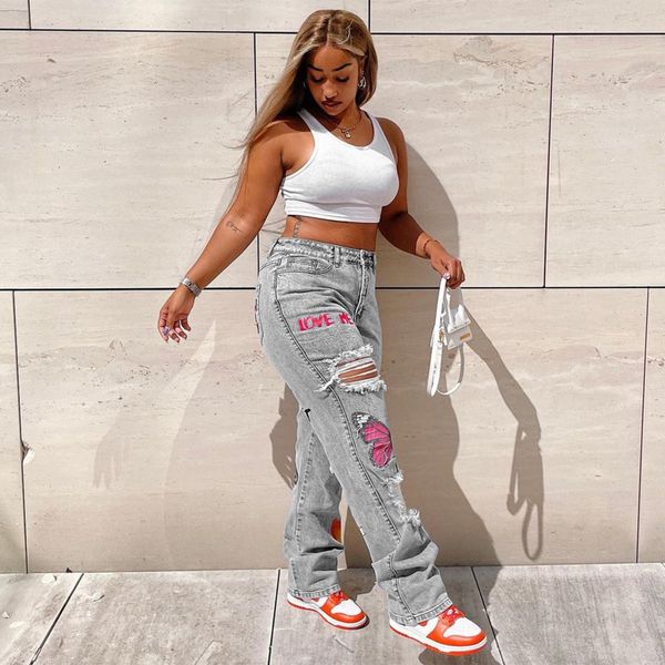 

women s jeans fashion heart print denim cut out distressed for women baddie clothes streetwear high waist baggy pants blue y2k harajuku 2302