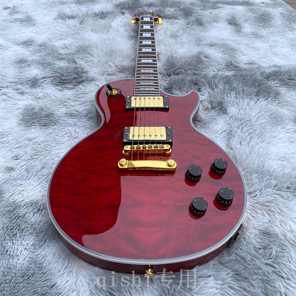 

electric guitar red quilted maple rose wood fingerboard 22 fret