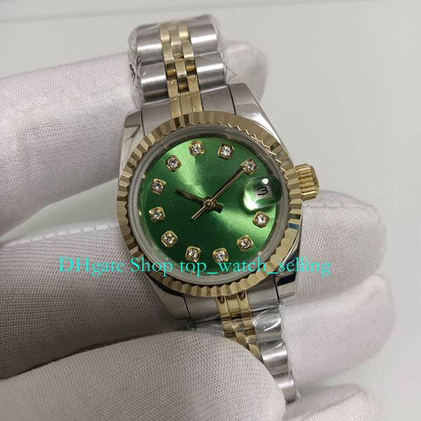 

18 style with box automatic watches for ladies 26mm 18k yellow gold steel green diamond dial women's bracelet lady wristwatches women w, Slivery;golden