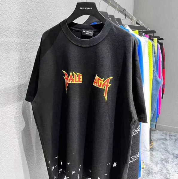 

deisgner fashion brand paris balencigas women t shirt washed wheat crown short sve t-shirt men and women lovers letter printed, White;black