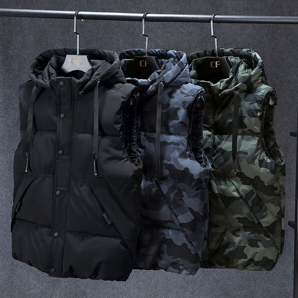 

men's vests mens winter sleeveless jacket thick camouflage vest casual hooded waistcoat male warm outwear plus size 7xl 230213, Black;white