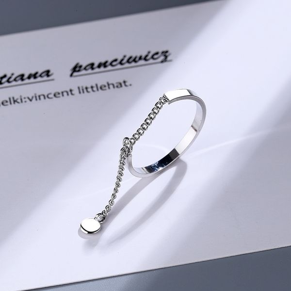 

cute heart simple chain hanging zircon chain rings unique opening adjustable statement jewelry for women, Silver
