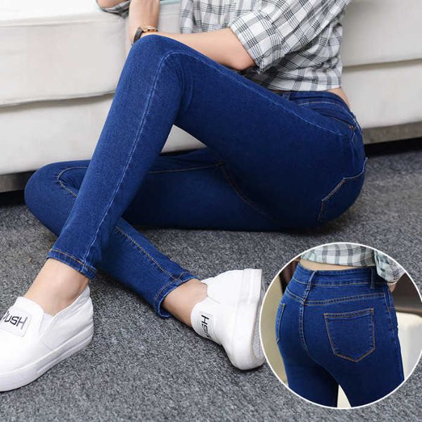 

jeans 25-40# large women's korean high waist slim versatile fashion pencil leggings women, Blue