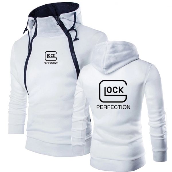 

mens hoodies sweatshirts men autumn solid color hoodie glock print double zipper design pullover male hooded sweatshirt long sleeve sports s, Black