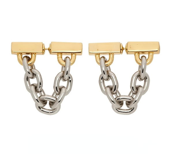 

american metal tassel chain front rear-wear earrings women's long light luxury cold style one style for dual-wear earrings, Silver