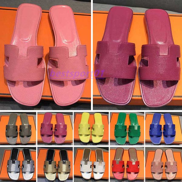 

2022 designer women slippers genuine leather sandals h summer oran sandals flat flip flop crocodile skin slides ladies beach sandal party we